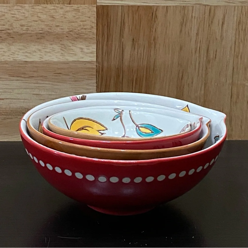Beautiful Ceramic Nesting Measuring Cups Bowl Fruits & Flowers Design